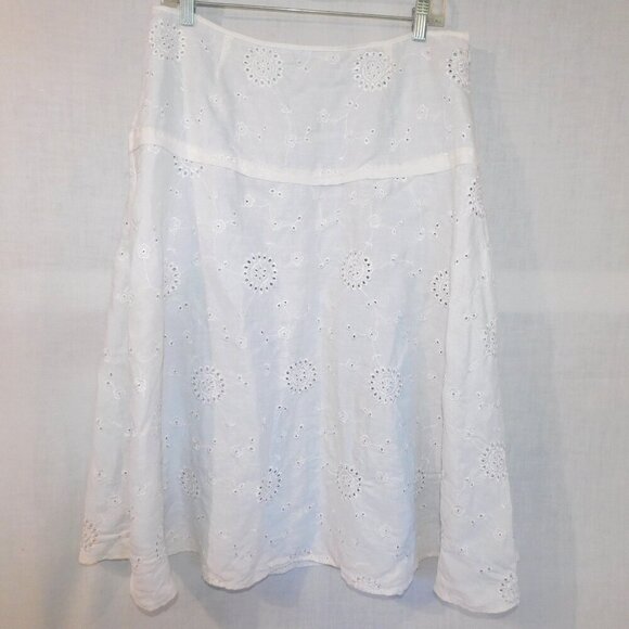 Anne Carson Dresses & Skirts - Anne Carson White Linen Eyelet Lined Midi A line Skirt Womens 12